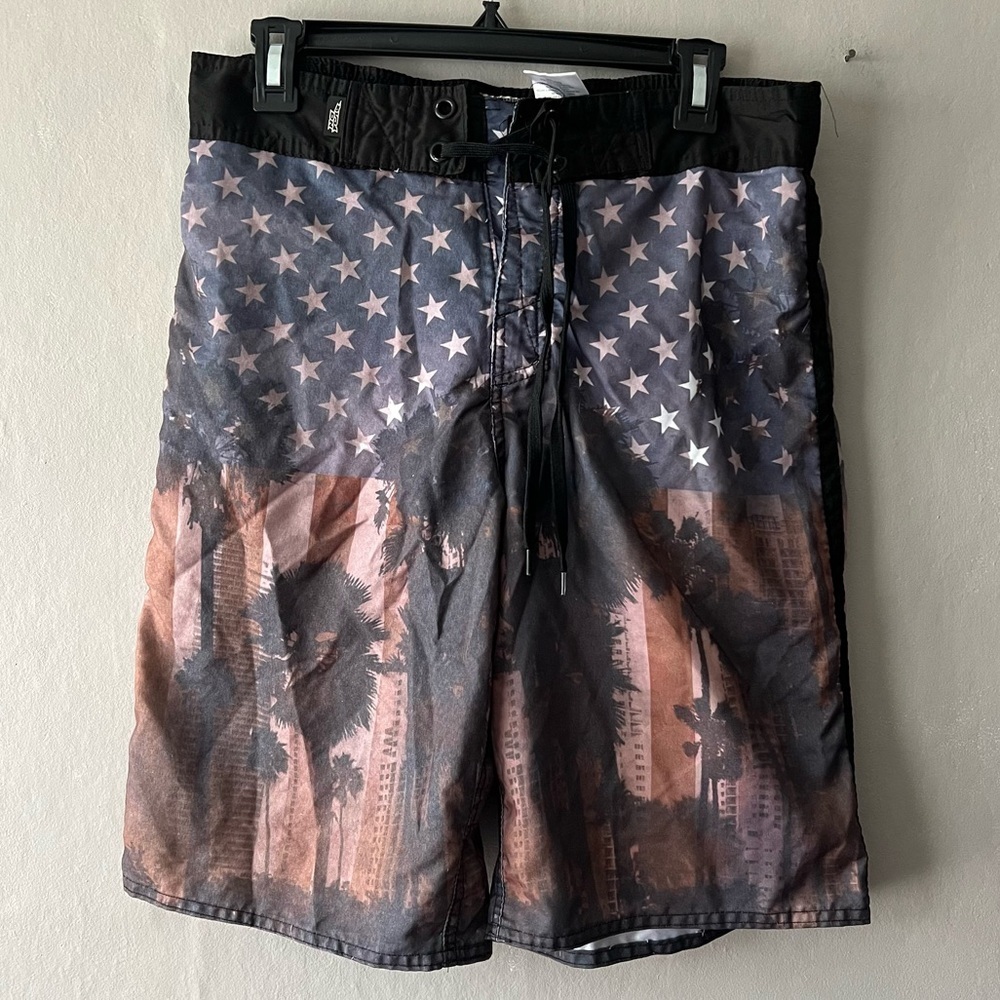 No Fear American Flag Swim Trunks Size Medium